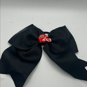 Black Kids Hair Bow with Red Helmet Accent - University Logo